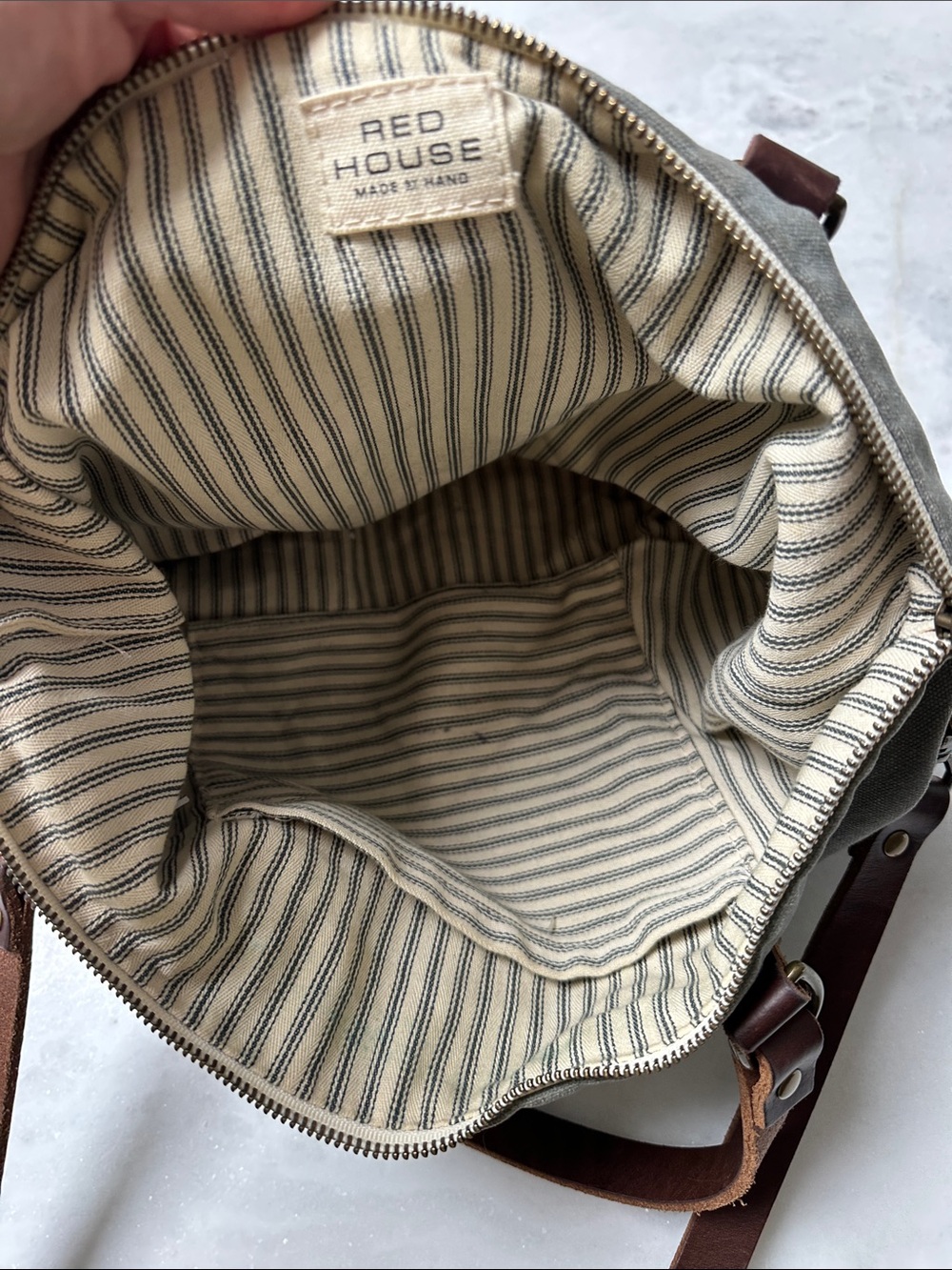 Gray Canvas Tote with Brown Leather Handles - Picture 4 of 6